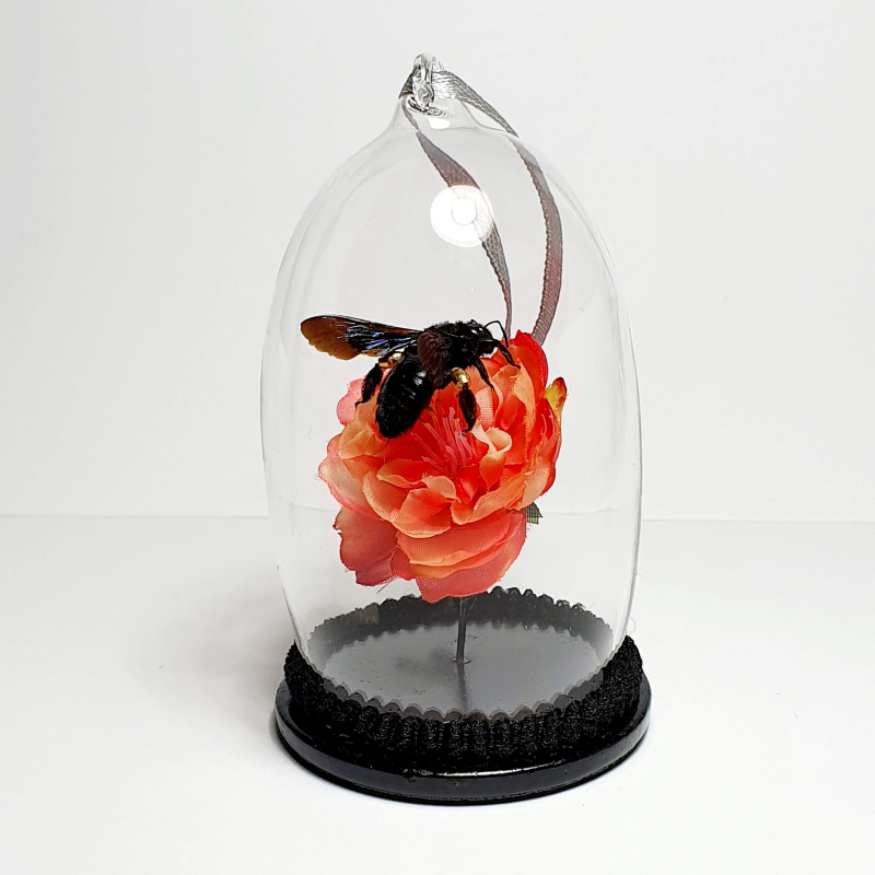 Natuur Historische Decoratie met 18k goud. Houtbij op bloem